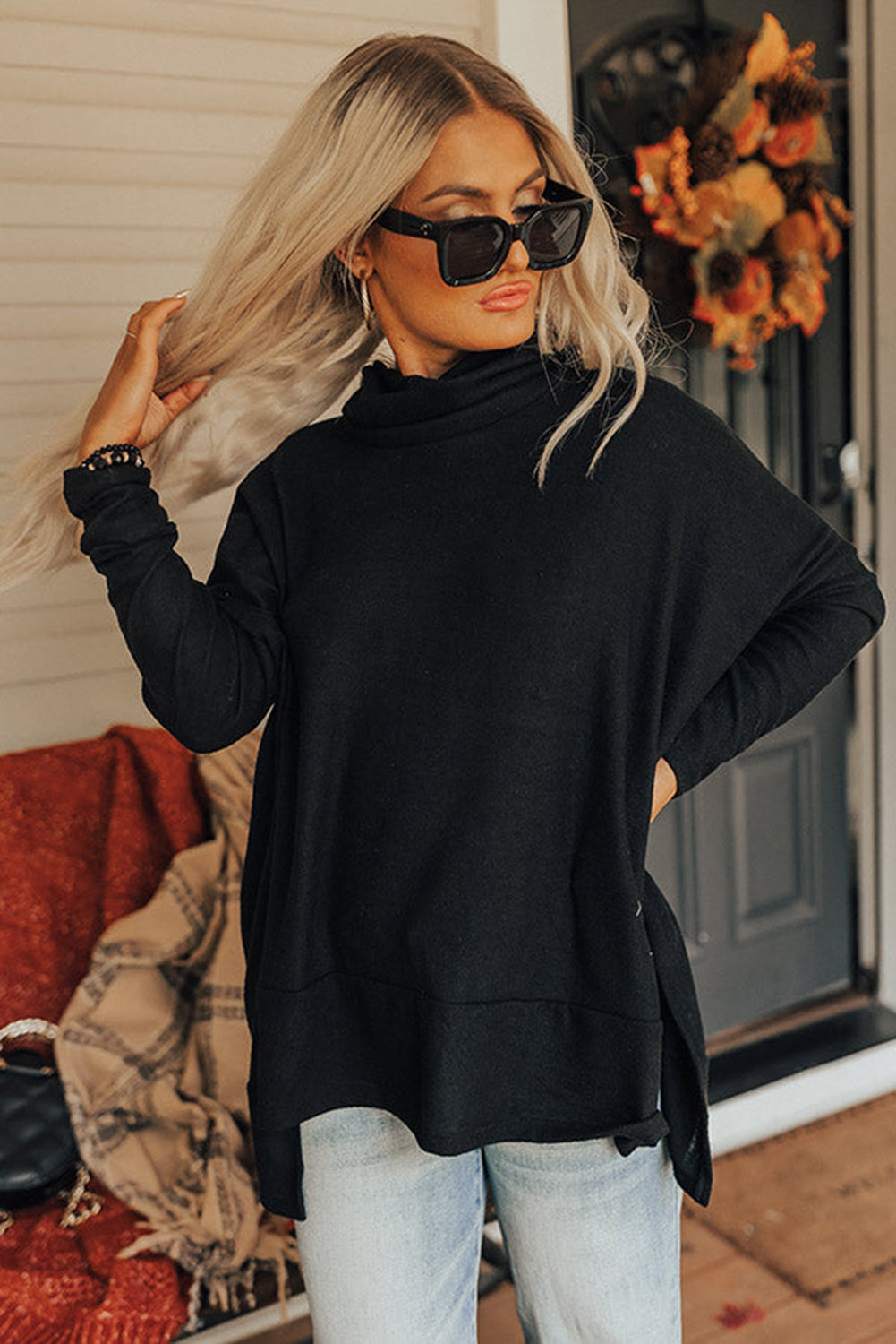 Cowl Neck Shift Tunic Top | Black