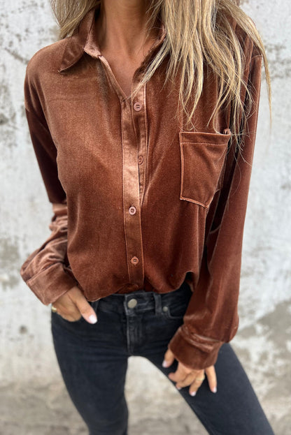 Chest Pocket Velvet Shirt | Chestnut