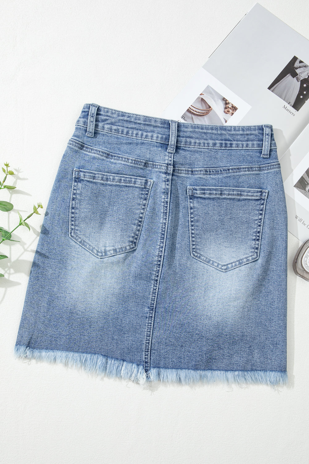 Shimmer Heart Pattern Distressed Denim Mini Skirt | Beau Blue