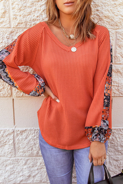 Contrast Eyelet Thermal Knit Top | Orange