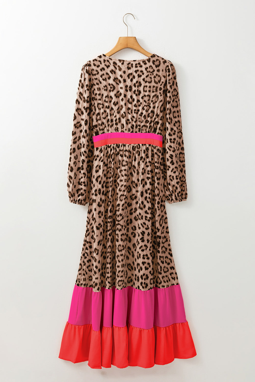 Leopard Colour Block V Neck Loose Fit Maxi Dress | Brown