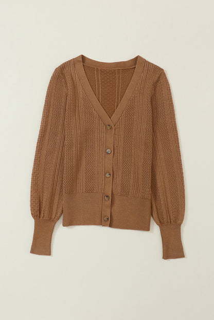 V Neck Buttoned Textured Sweater Cardigan | Chestnut