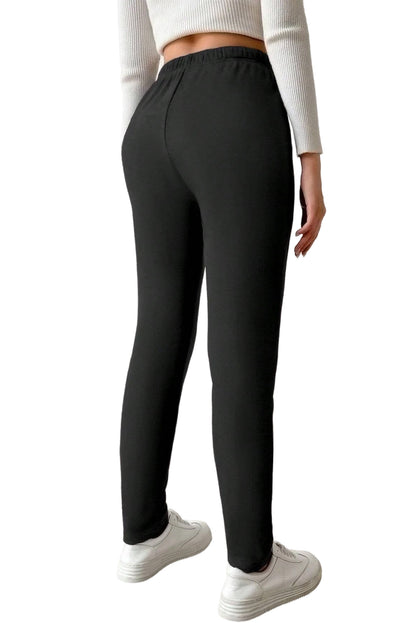 Thermal Lined Drawstring High Waist Leggings | Black