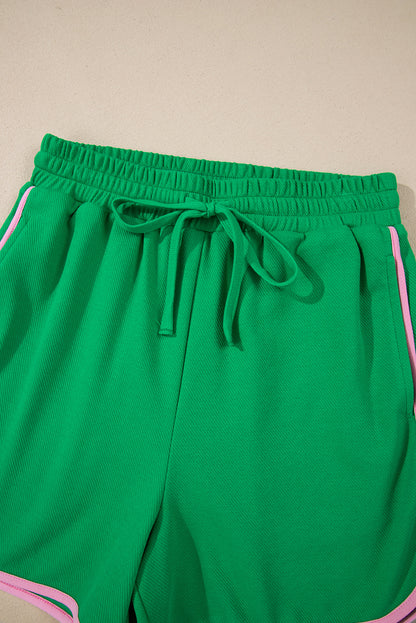 Two Tone Contrast Textured Crewneck Tee And Shorts Set | Bright Green