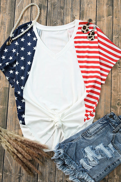 The Us Stars And Stripes V Neck Tee | White