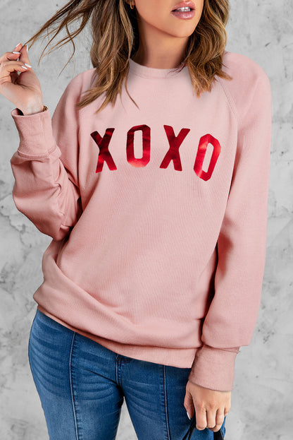 Xoxo Glitter Pattern Print Graphic Sweatshirt | Pink