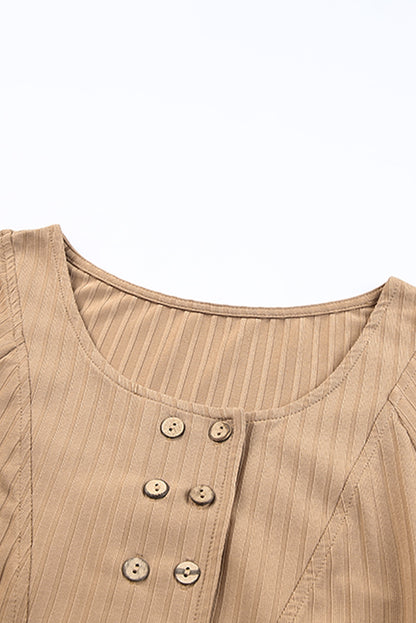 Double Breasted Half Buttoned Long Sleeve Bodysuit | Khaki