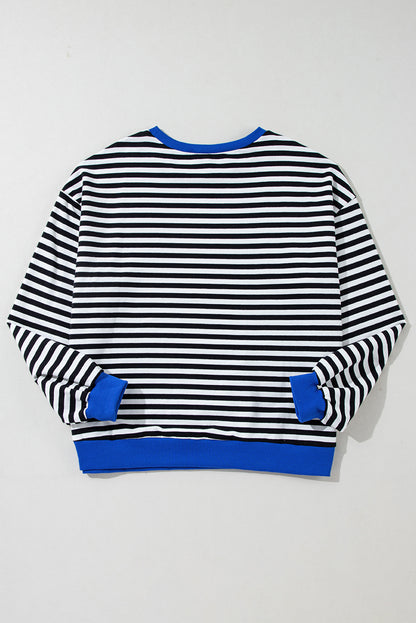 Oversized Contrast Trim Pullover Sweatshirt | Black Stripe