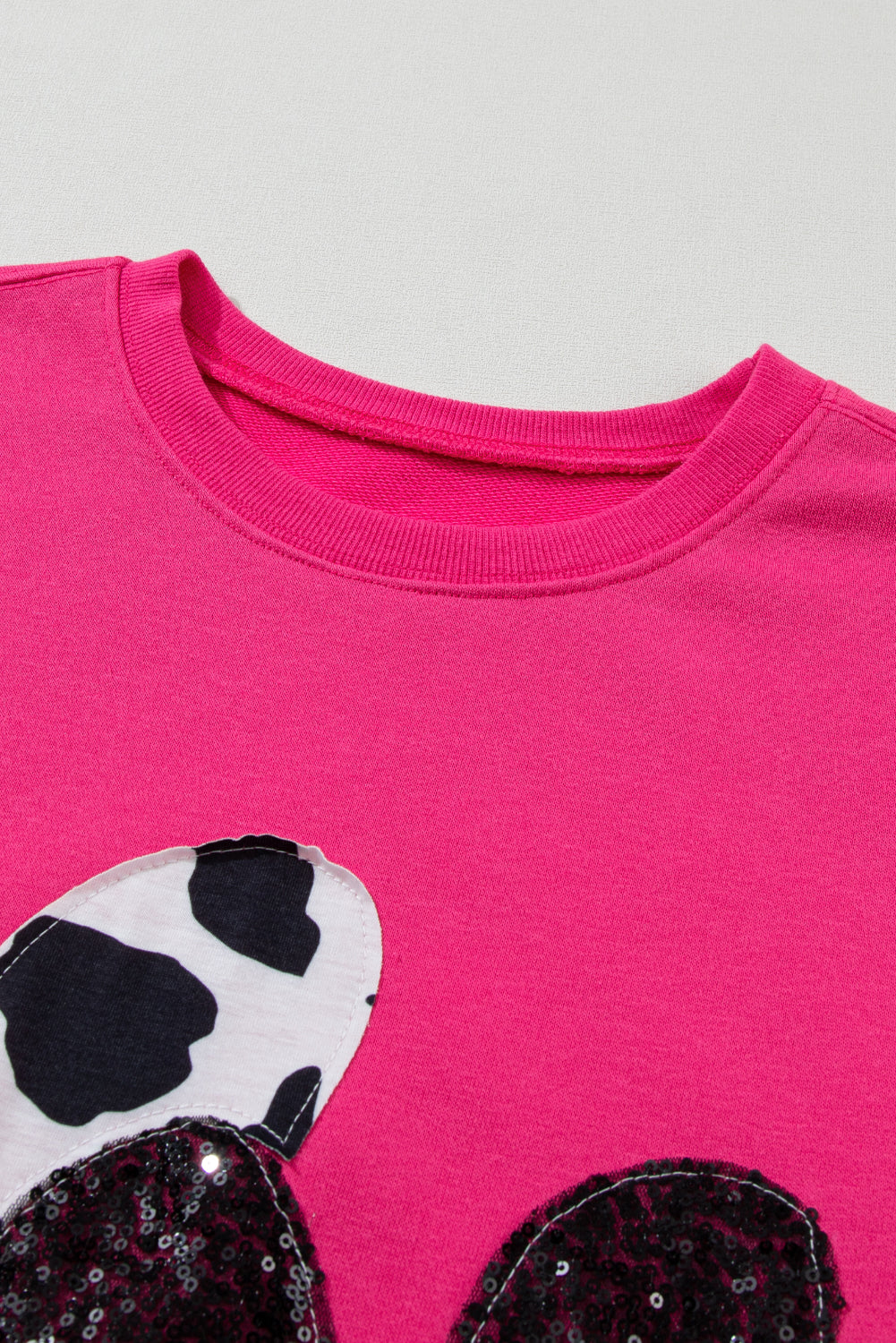 Cow & Sequin Double Heart Patch Graphic Sweatshirt | Strawberry Pink