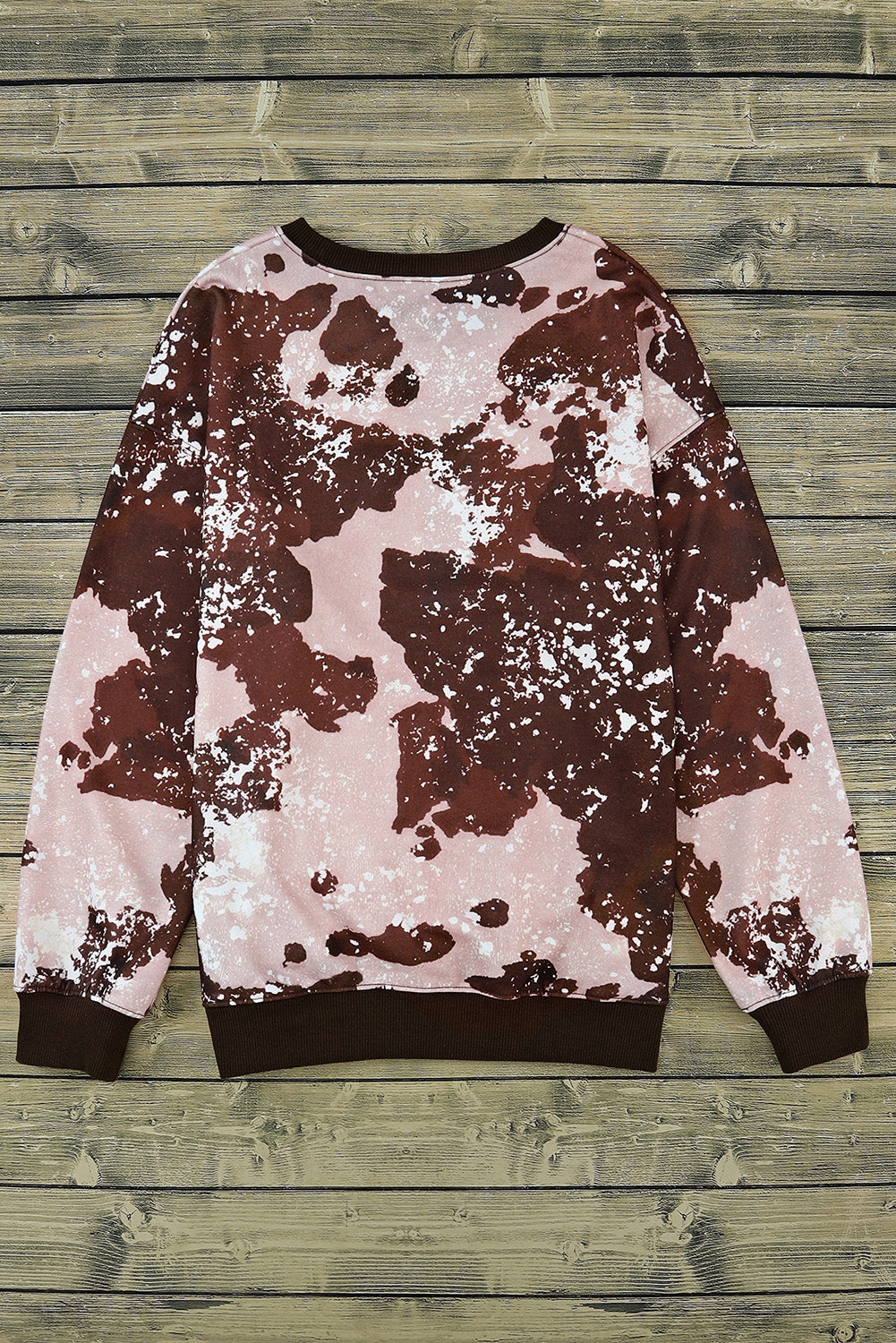 Bleached Tie Dye Leopard Print Long Sleeve Top | Brown