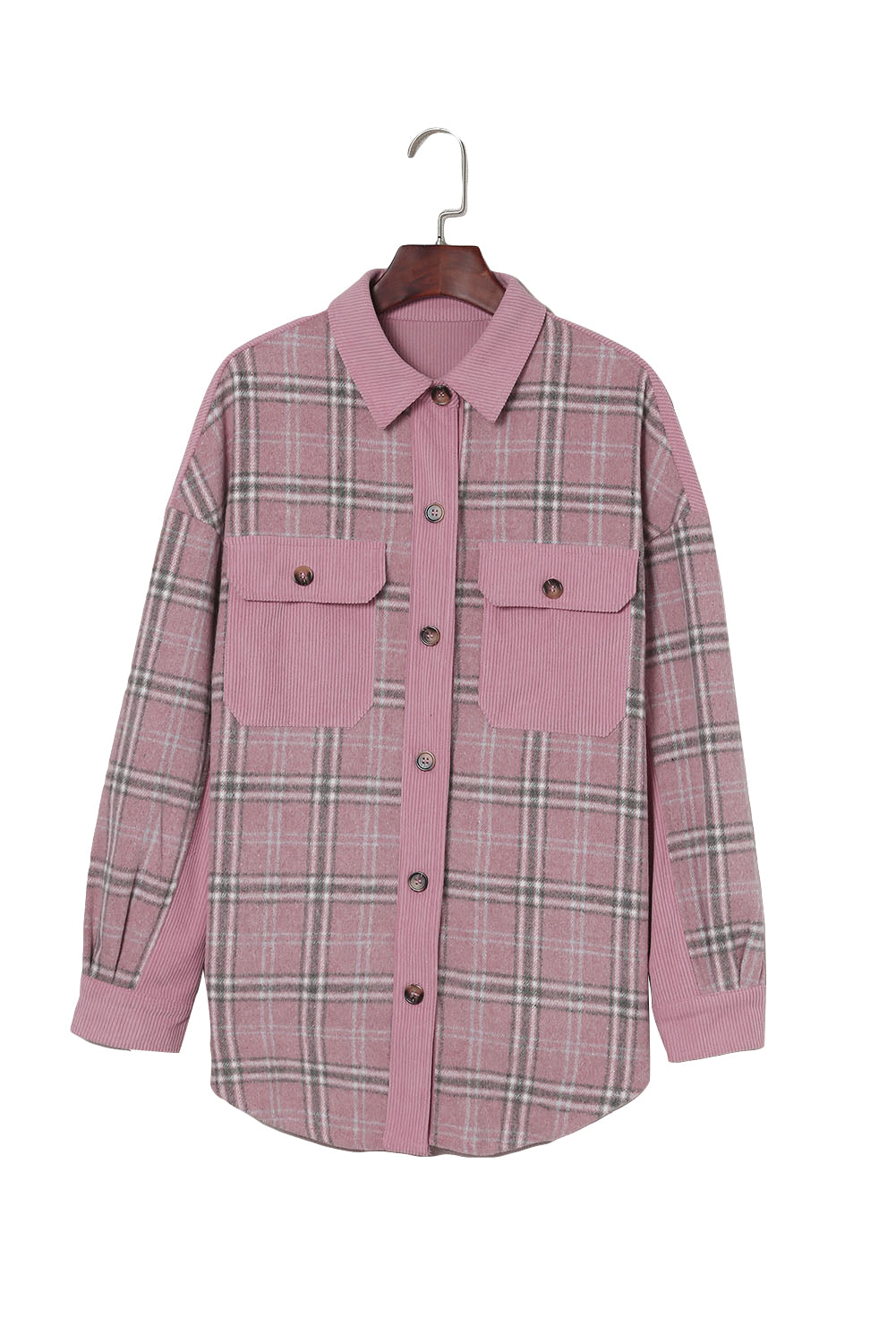 Corduroy Plaid Pattern Shacket | Pink