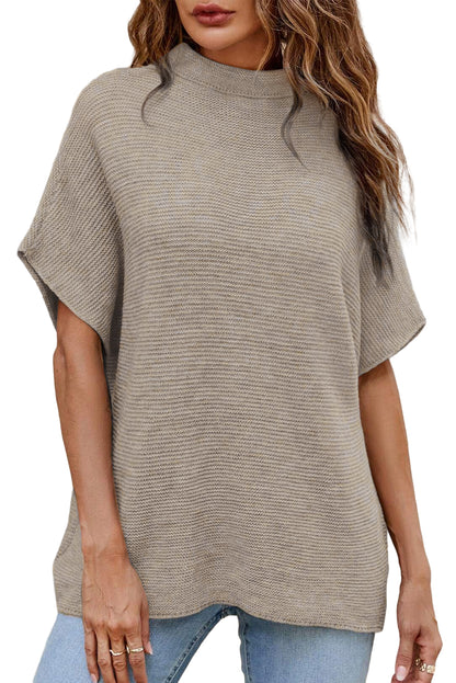 High Neck Short Bat Sleeve Sweater | Apricot