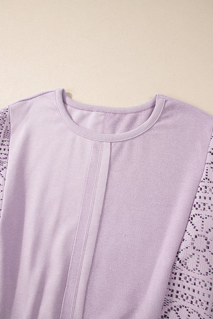 Knit Crochet Exposed Seam Ribbed Trim Sweatshirt | Orchid Petal