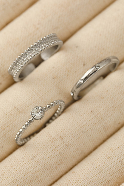 3Pcs Rhinestone Alloy Opening Ring Set | Silvery