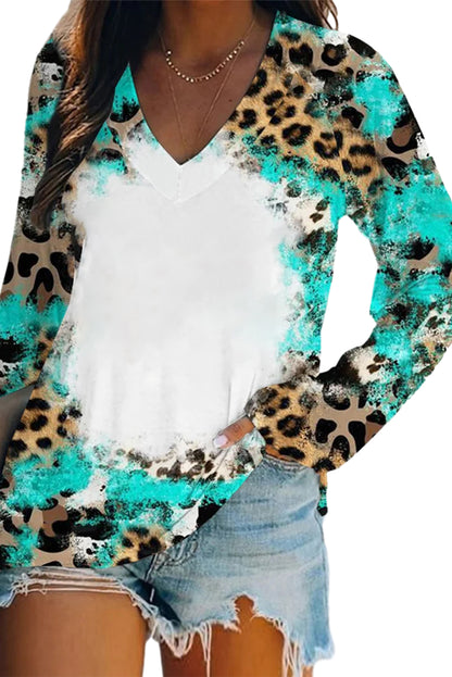 Leopard Tie Dye Western Long Sleeve Top | Light Blue