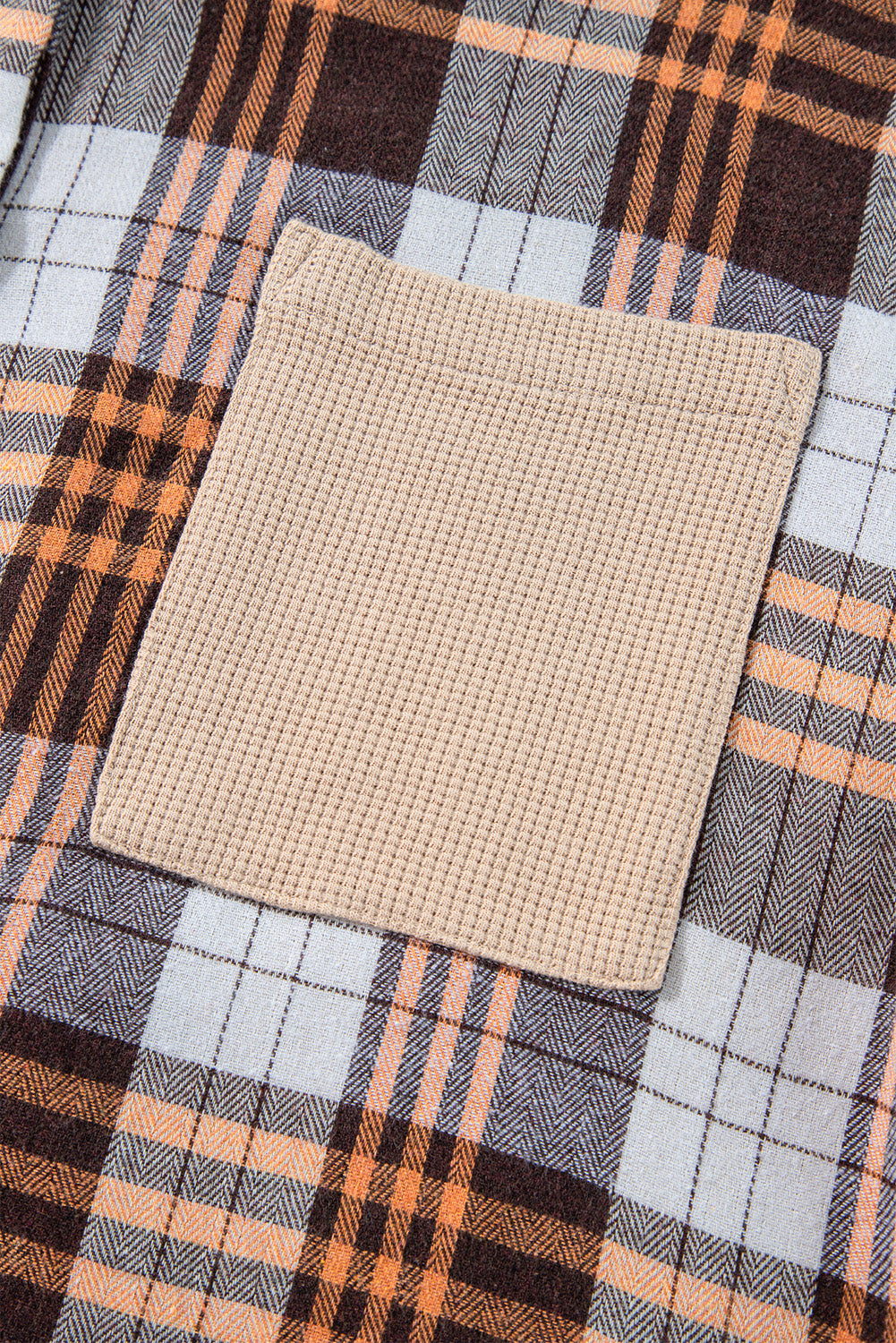 Thermal Knit Plaid Patchwork Shacket | Khaki