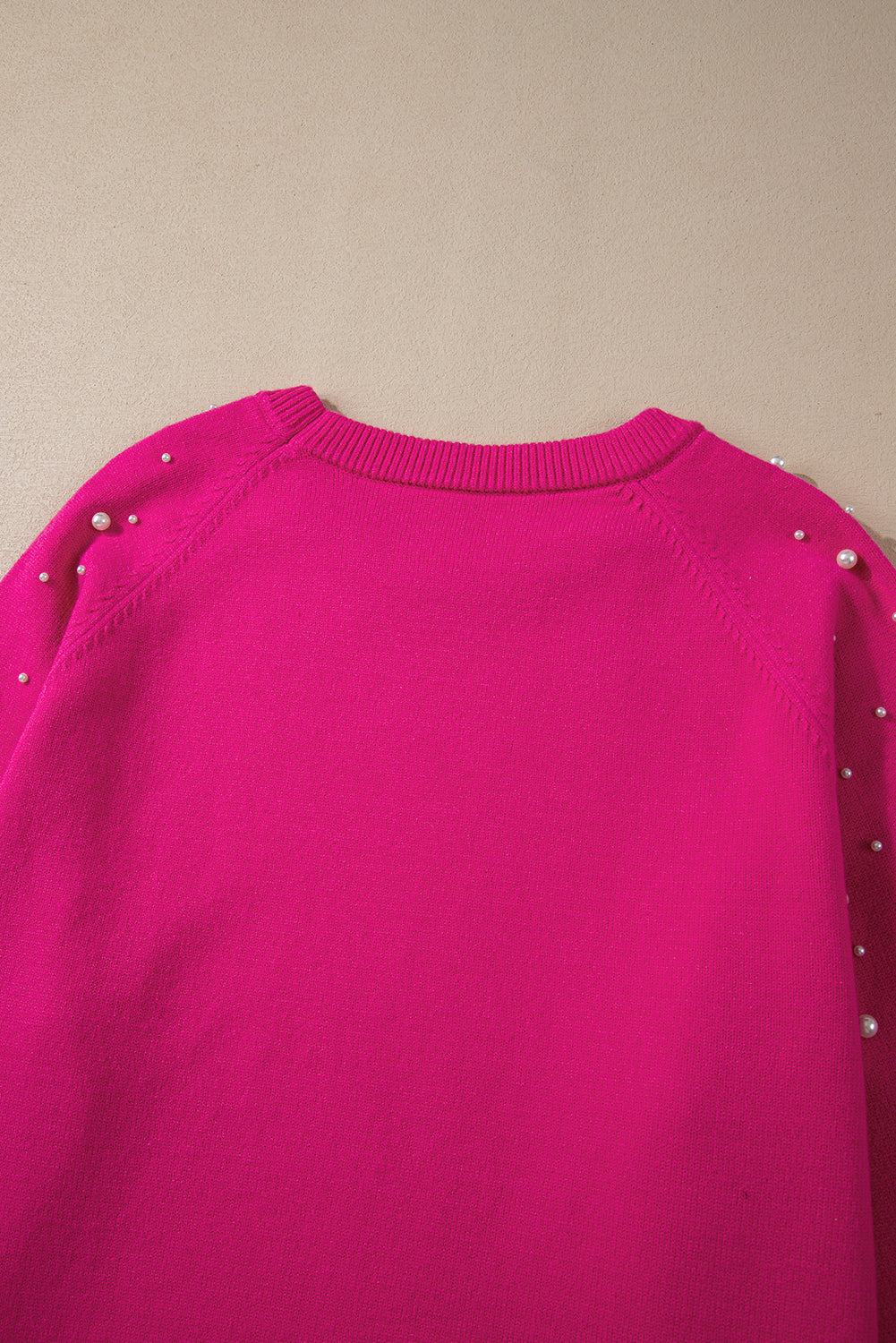 Pearled Decor Raglan Sleeve Plus Size Sweater | Strawberry Pink