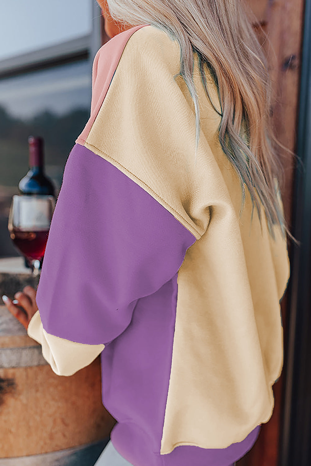 Colourblock Patchwork Drop Shoulder Sweatshirt | Meadow Mauve