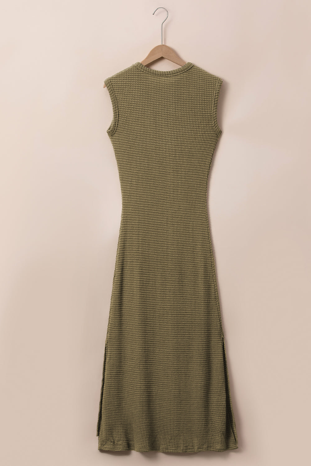 Waffle Knit Sleeveless Long Dress With Slits | Jungle Green