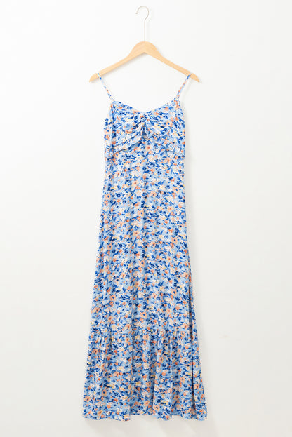 Floral Print Ruffled Ruched Maxi Dress | Sky Blue