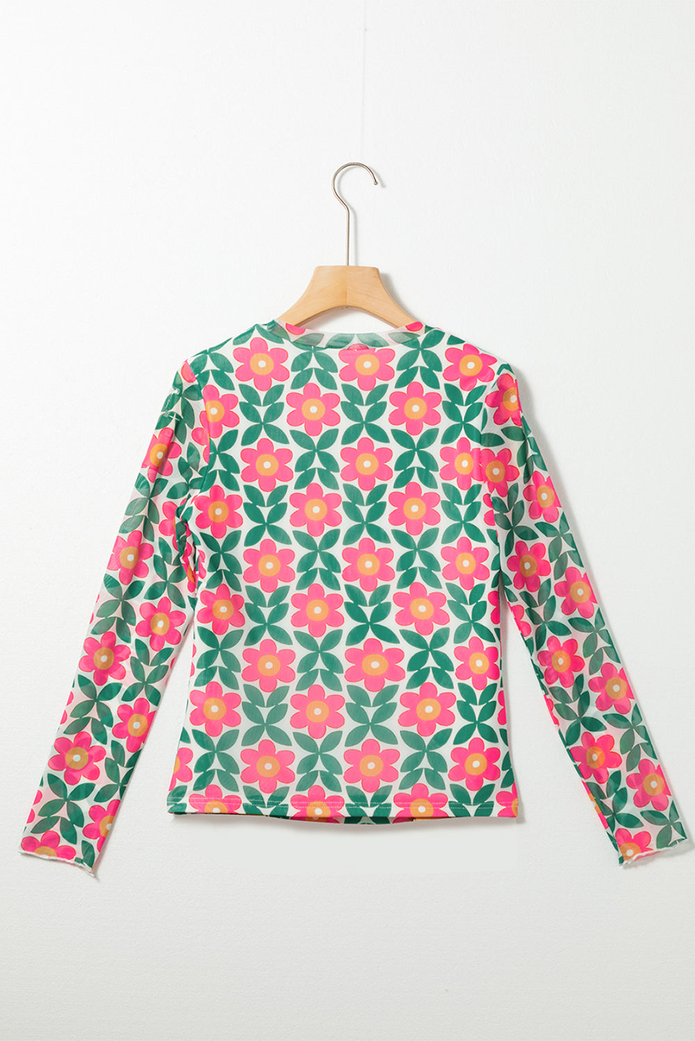 Fiery  Retro Floral Print Stretchy Long Sleeve Top | Red