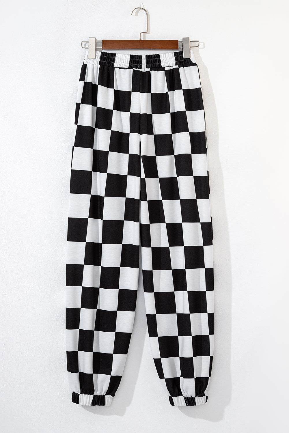 Checkerboard Elastic Waist Pocketed Joggers | Black