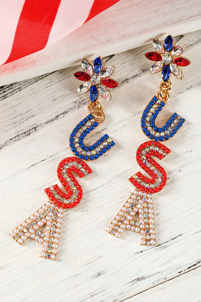 Beaded Rhinestone Colourblock Usa Earrings | Fiery Red