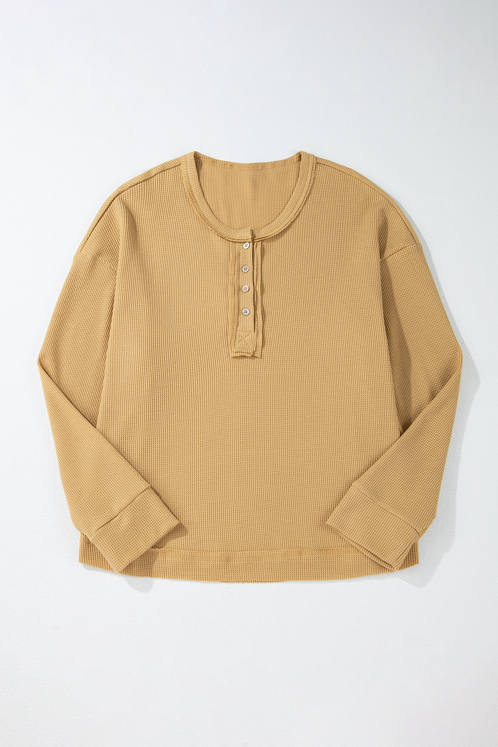 Textured Knit Half Button Drop Shoulder Oversized Top | Camel