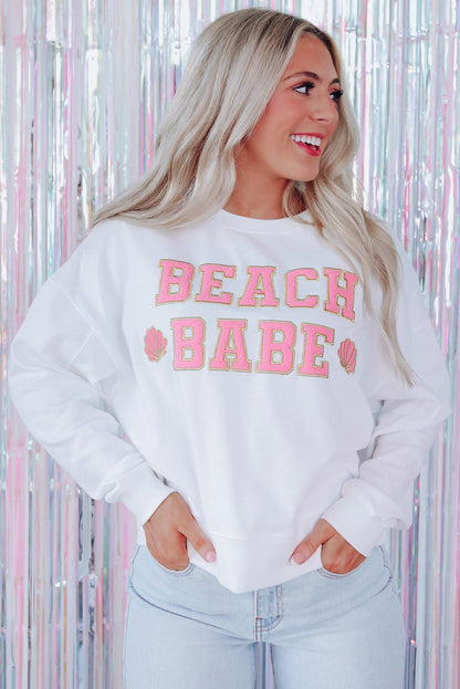 Beach Babe Slogan Graphic Casual Sweatshirt | White