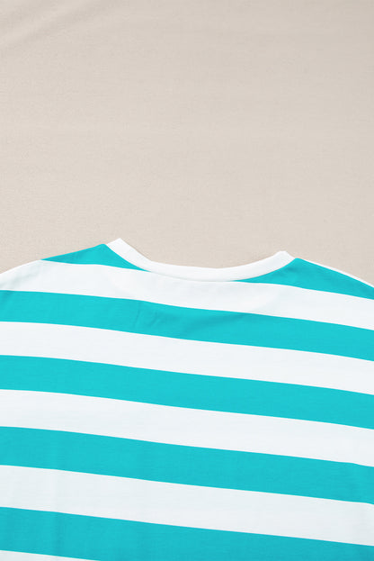 Contrast Patch Pocket Drop Sleeve T Shirt | Blue Stripe