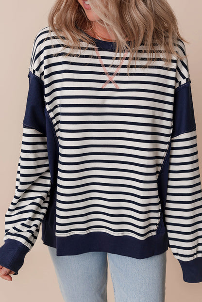 Colour Block Exposed Seam Loose Fit Sweatshirt | White Stripe