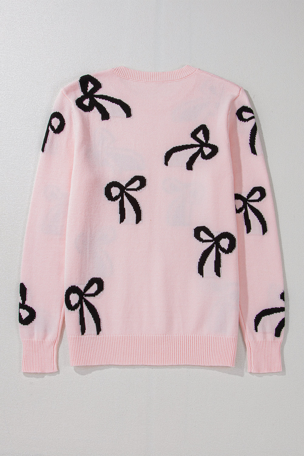 Bow Pattern Knitted Loose Fit Sweater | Light Pink