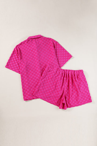 Plus Size Checkered Terry Knit Short 2Pcs Outfit | Peach Blossom