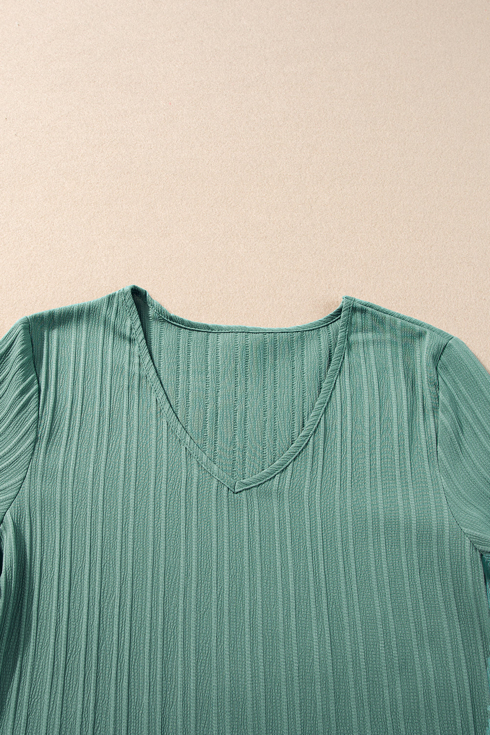 Ruffled Half Sleeve V Neck Textured Top | Grass Green