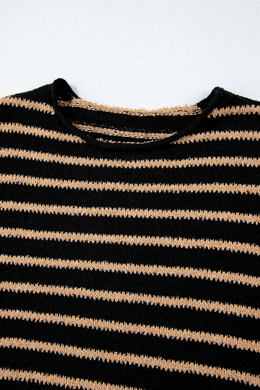 Drop Shoulder Round Neck Loose Sweater | Black Stripe