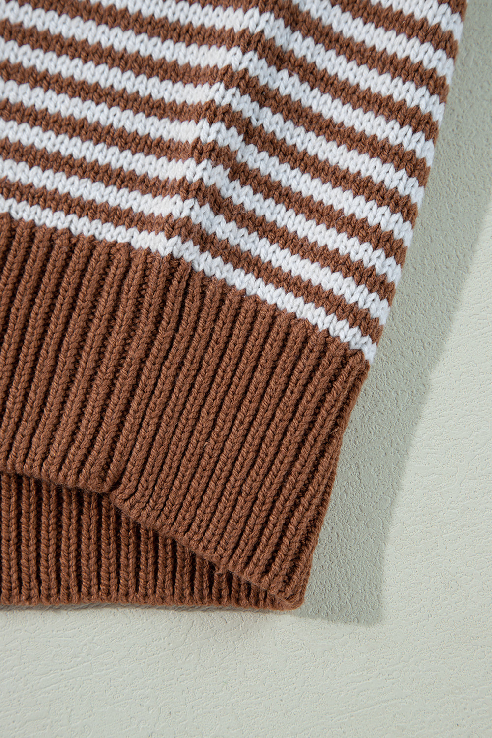 Geometric Textured Drop Shoulder Sweater | Brown Stripe