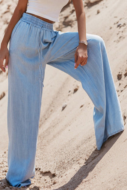 Drawstring High Waist Wide Leg Denim Pants | Myosotis