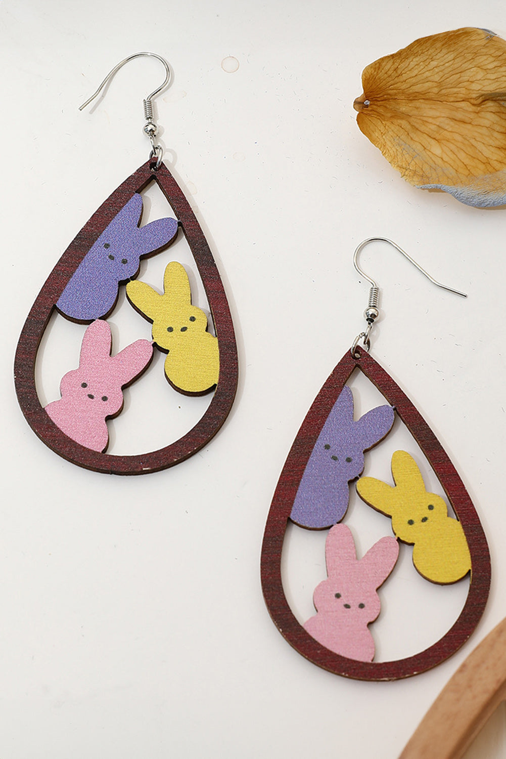 Brown Waterdrop Shape Easter Bunny Hook Earrings