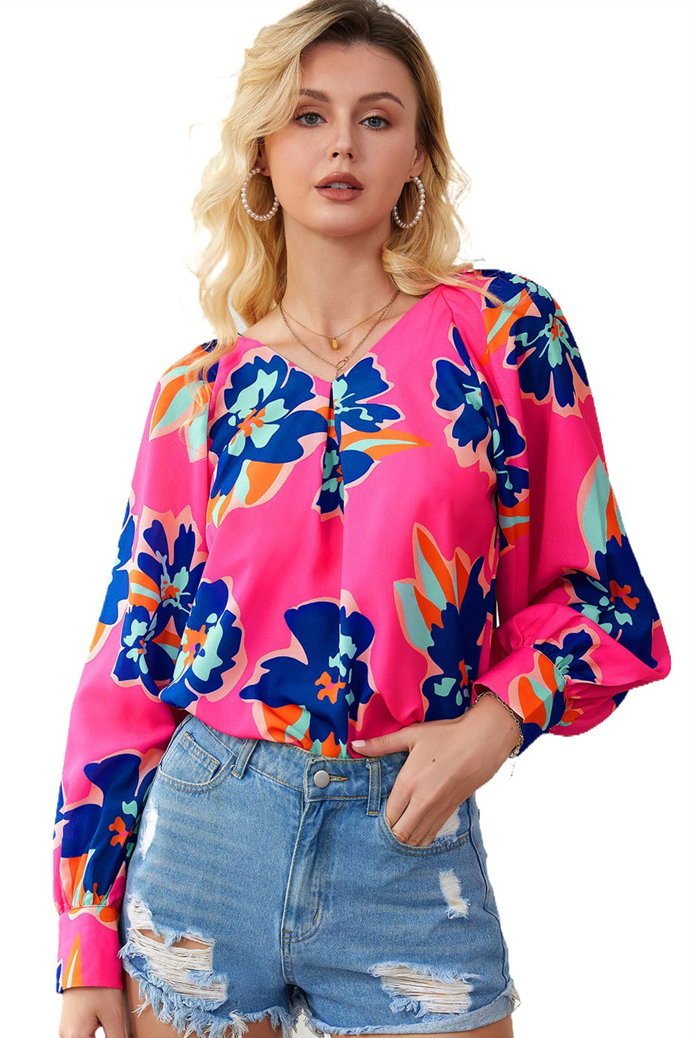 Flower Print Puff Sleeve Blouse | Rose