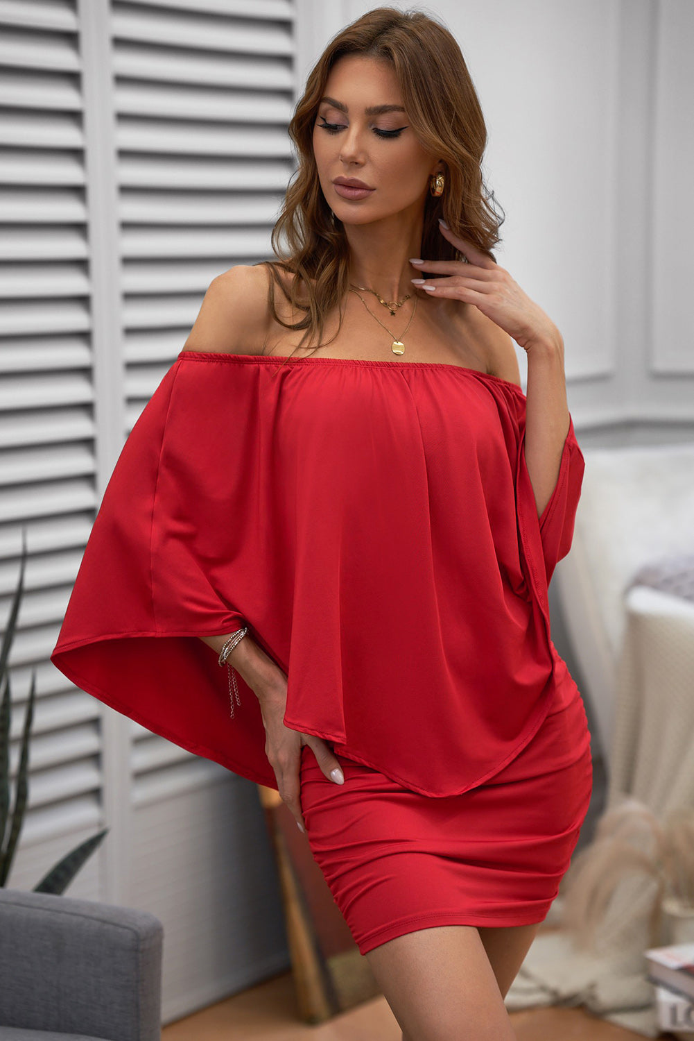 Multiple Dressing Layered Fiery  Mini Poncho Dress | Red