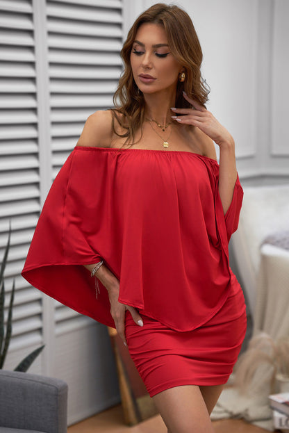 Multiple Dressing Layered Fiery  Mini Poncho Dress | Red