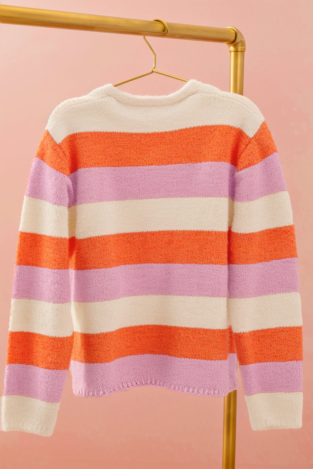 Colourblock V Neck Casual Sweater | Orange Stripe