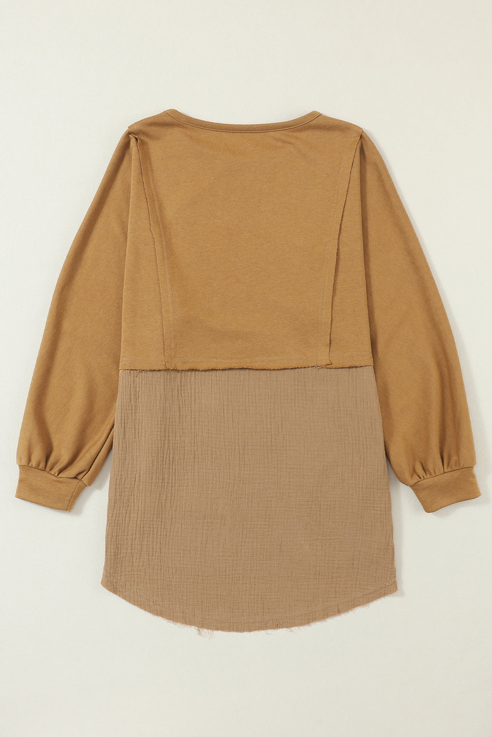 Crinkle Splicing Raw Hem High Low Oversized Blouse | Camel