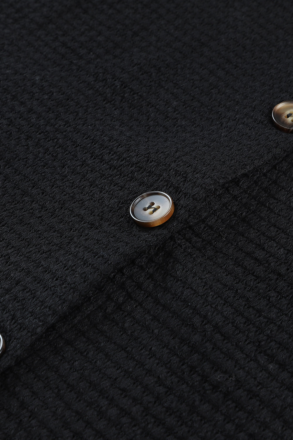 Waffle Knit Button Up Casual Shirt | Black