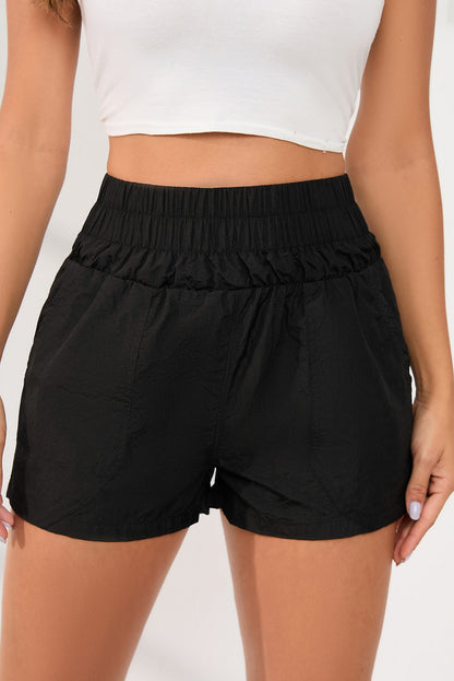 Elastic High Waist Side Pockets Shorts | Black