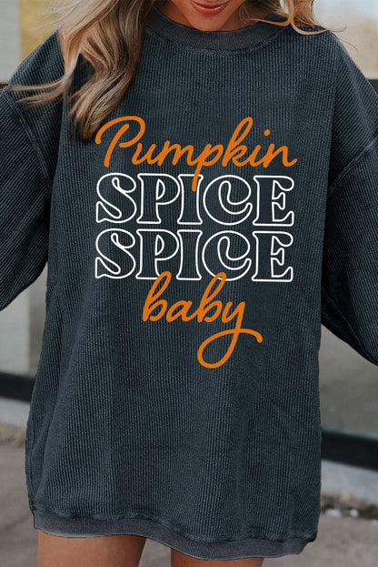 Halloween Pumpkin Spice Baby Graphic Textured Sweatshirt | Dark Grey