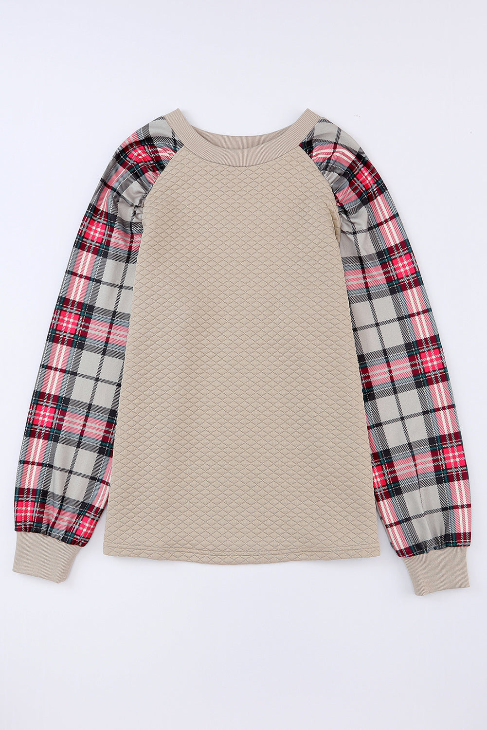 Plaid Raglan Sleeve Sweatshirt | Apricot