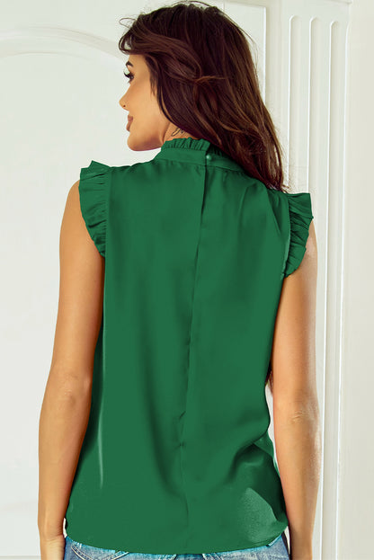 Pleated Mock Neck Frilled Trim Sleeveless Top | Bright Green