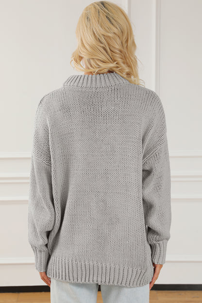 Chunky Knit Turtle Neck Drop Shoulder Sweater | Light Grey