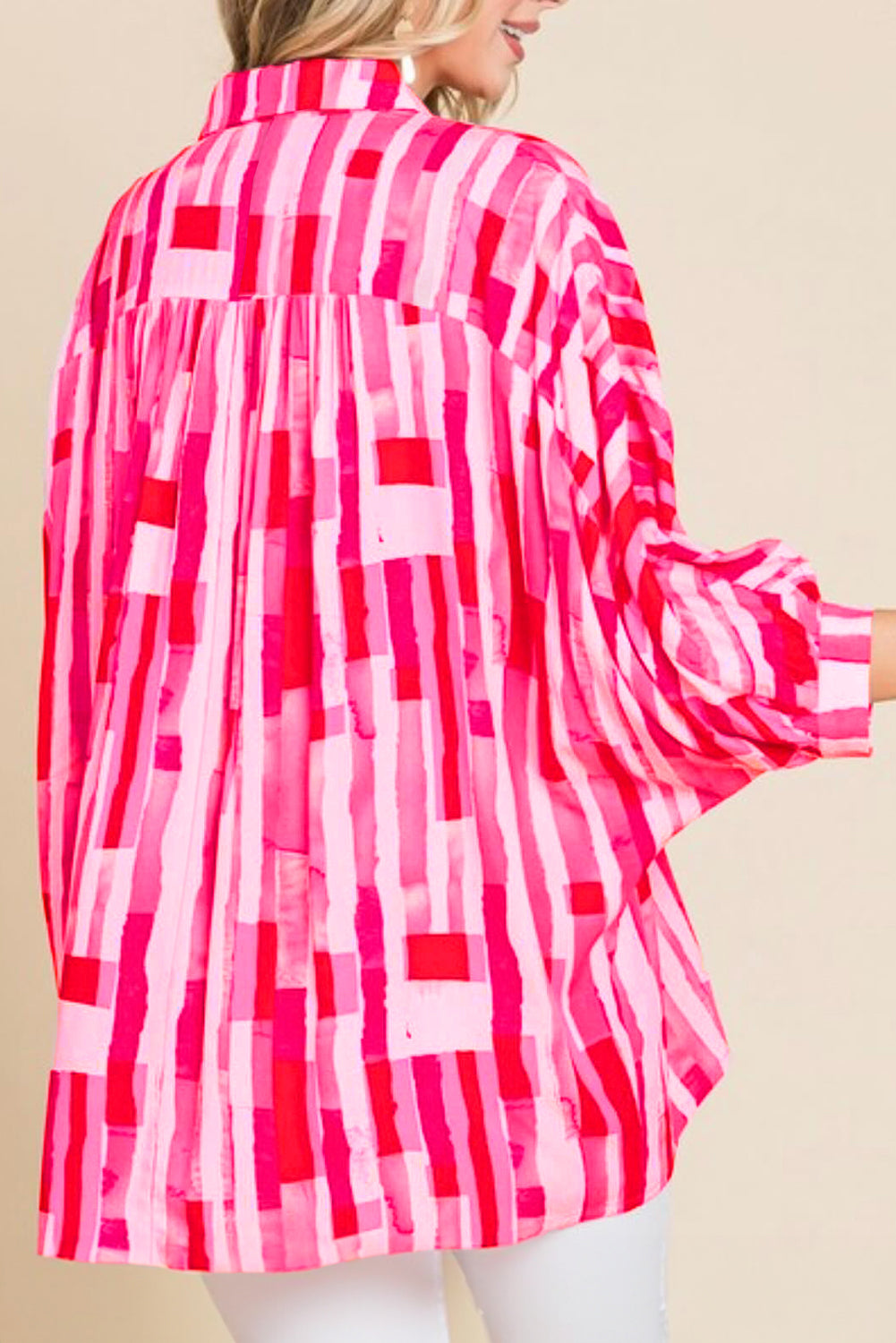 Abstract Print Batwing Sleeve Casual Shirt | Pink